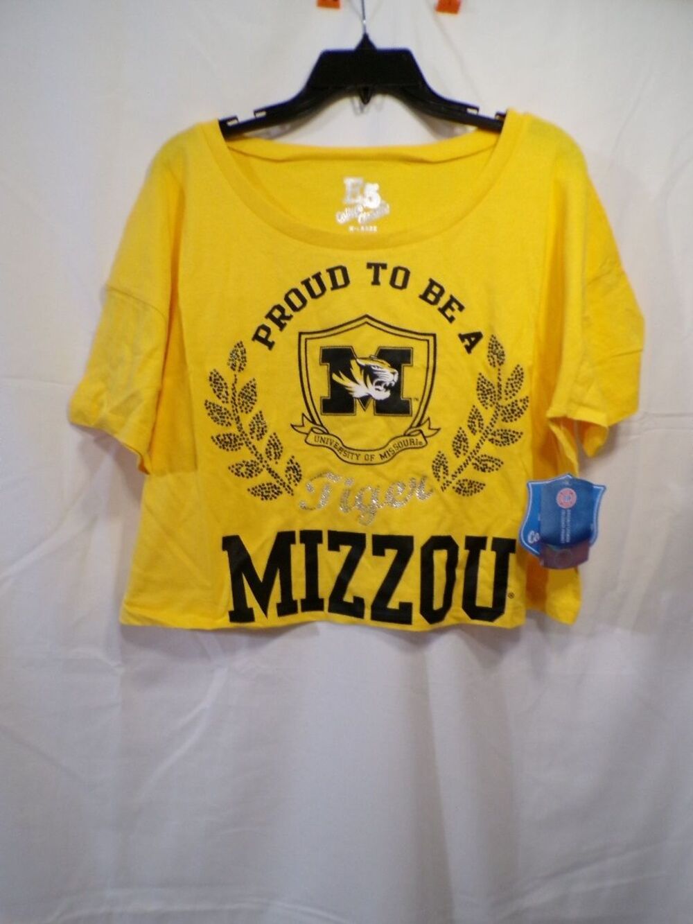 E5 College Classics Mizzou Women's Cropped T-Shirt Gold Yellow XL Tigers